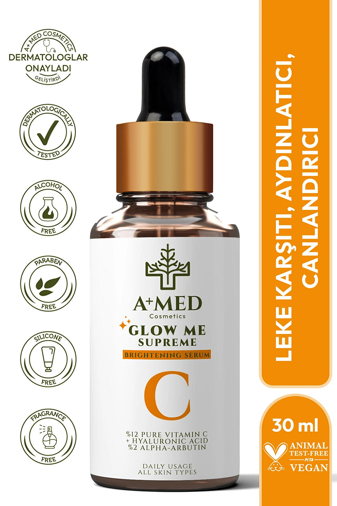 Aydınlatıcı,Cilt Tonu Eşitleyici Ve Leke Karşıtı Alpha Arbutin Cilt Bakım Serumu 30 ml (Alpha Arbutin %2 + Hyaluronic Acid)