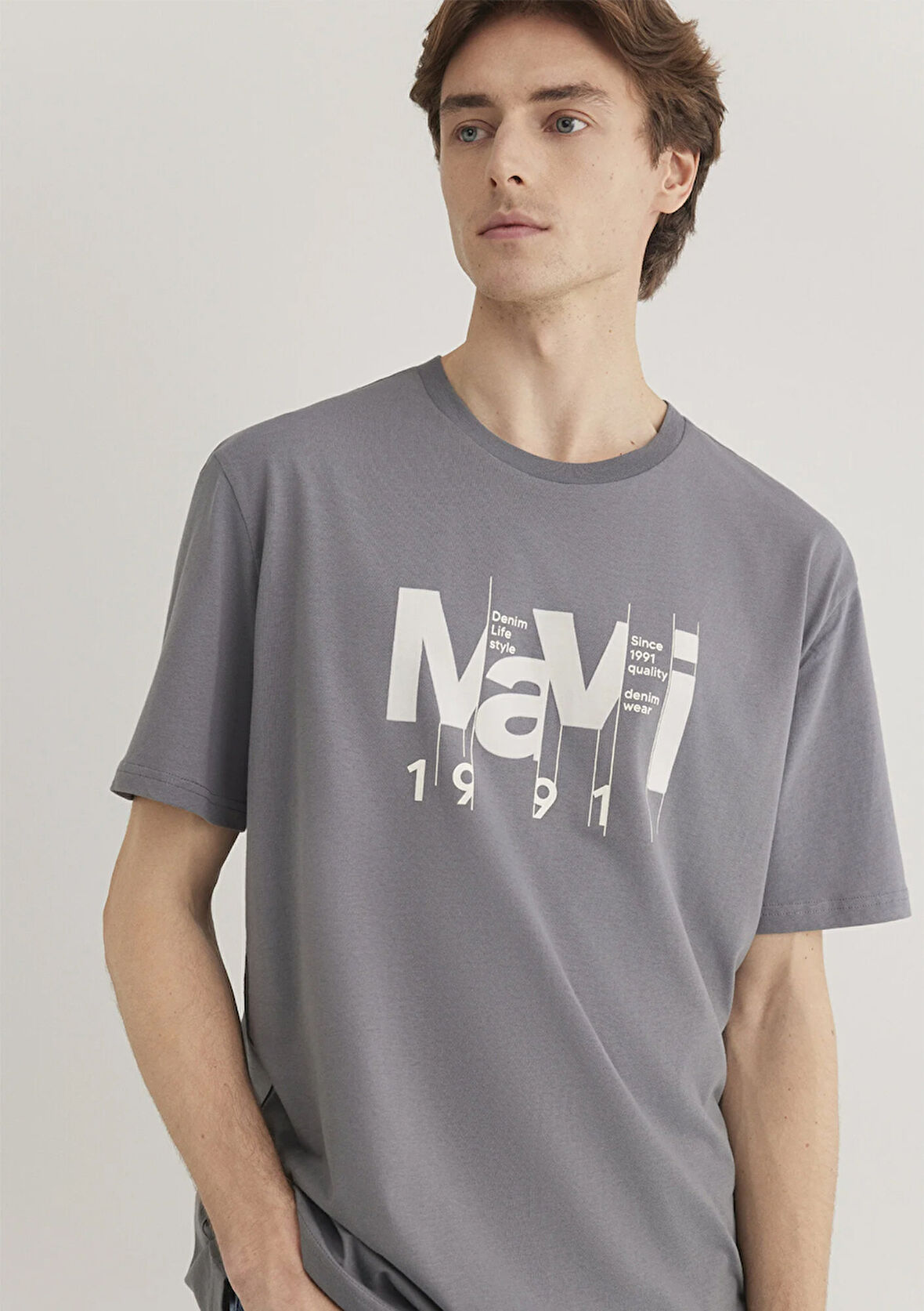 Mavi Baskılı Gri Tişört 0612461-80020