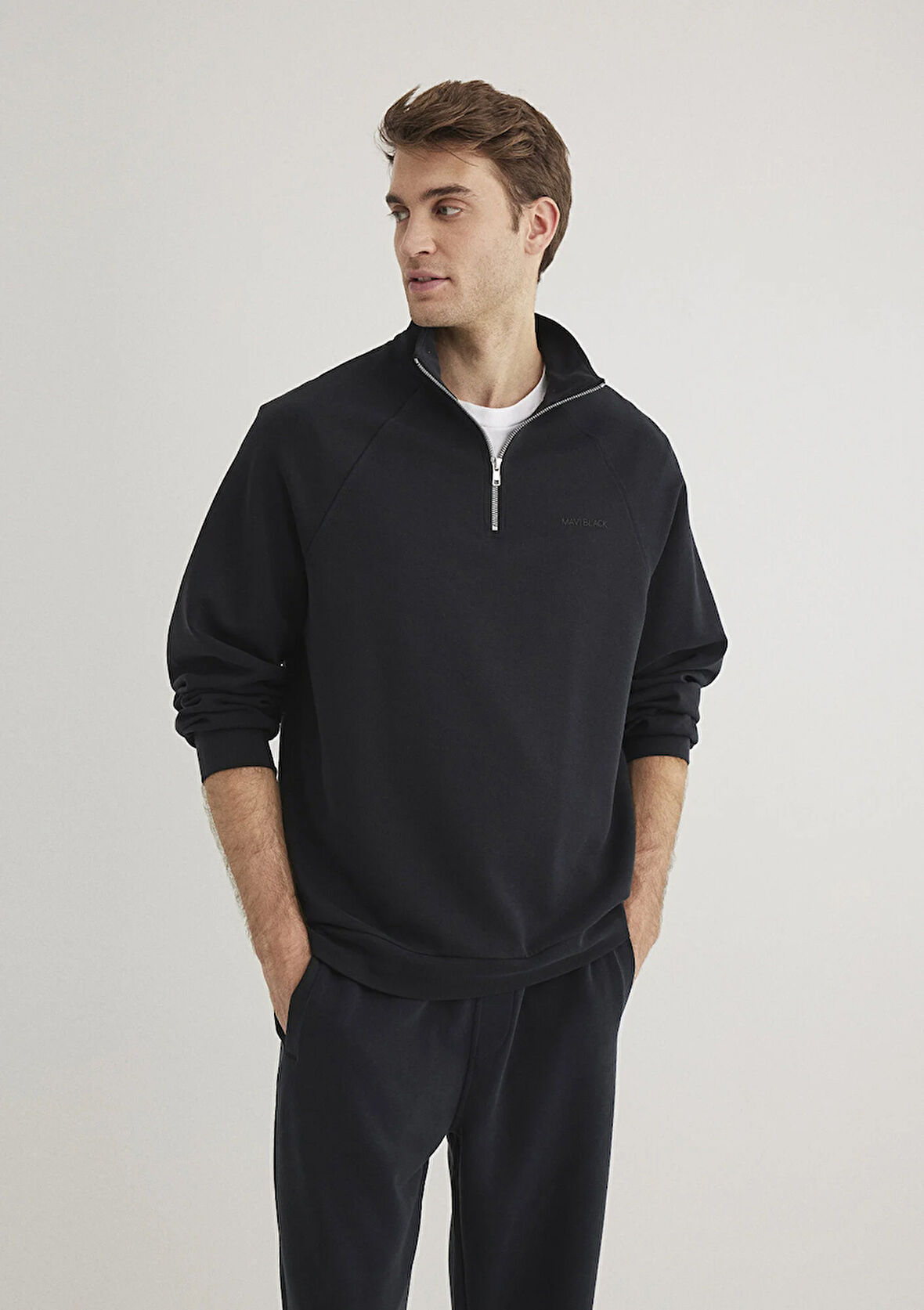 Yarı Fermuarlı Siyah Sweatshirt 0S10328-71379