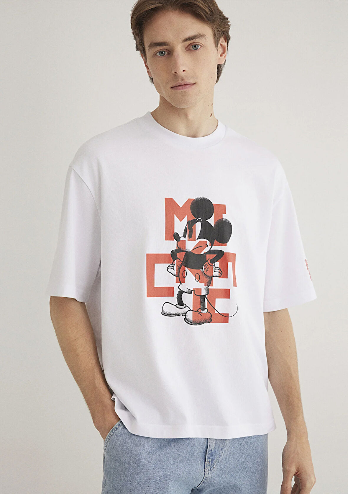 Mickey Mouse Baskılı Beyaz Tişört 0612561-620