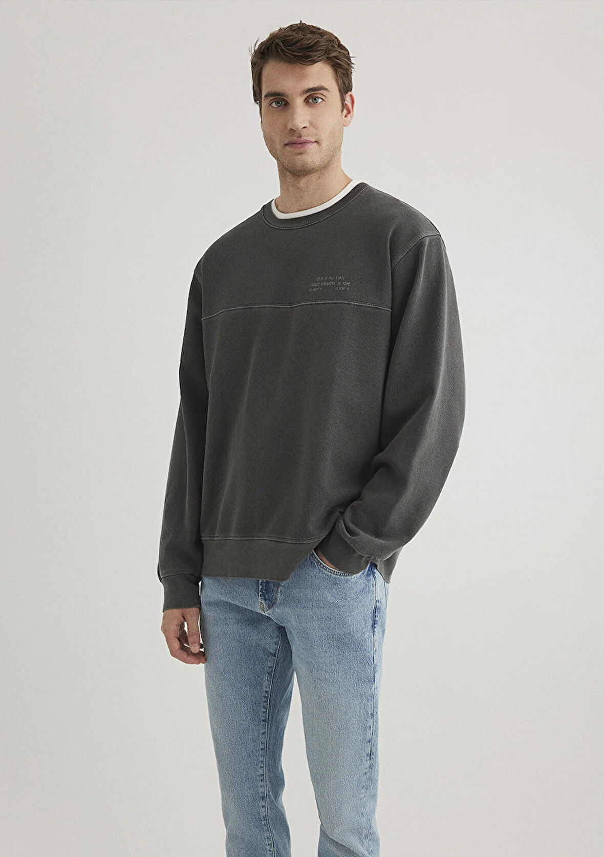 Bisiklet Yaka Gri Sweatshirt 0S10337-70092