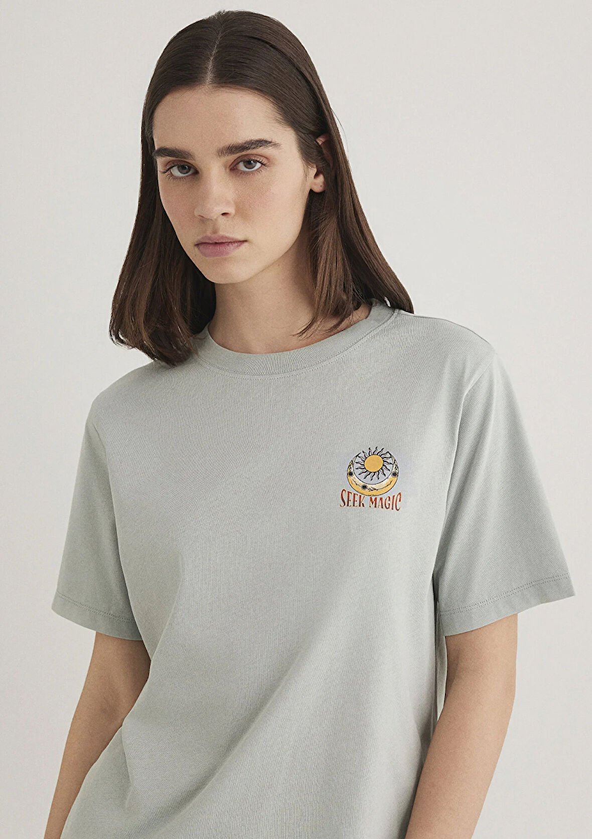 Astroloji Baskılı Gri Tişört 1612976-70148