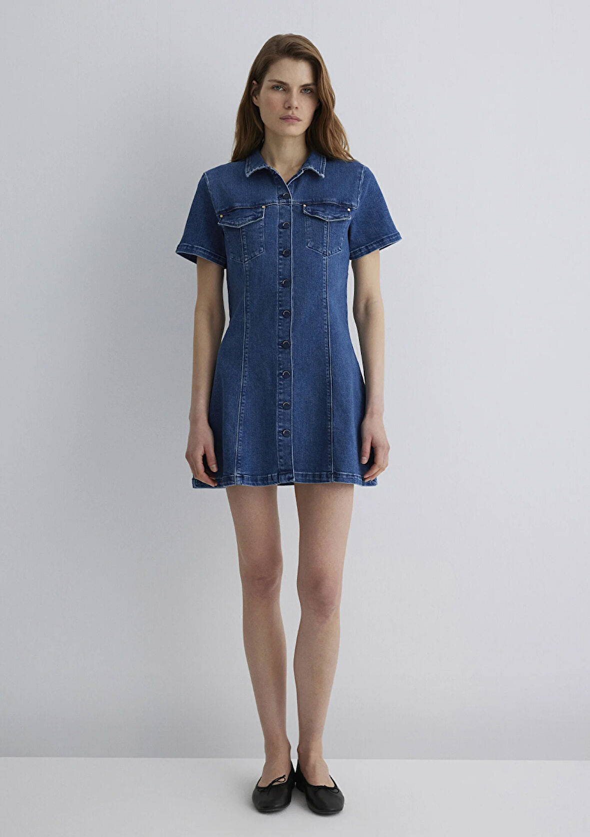 Helen Gold Premium Koyu Mavi Jean Elbise 1310612-89216