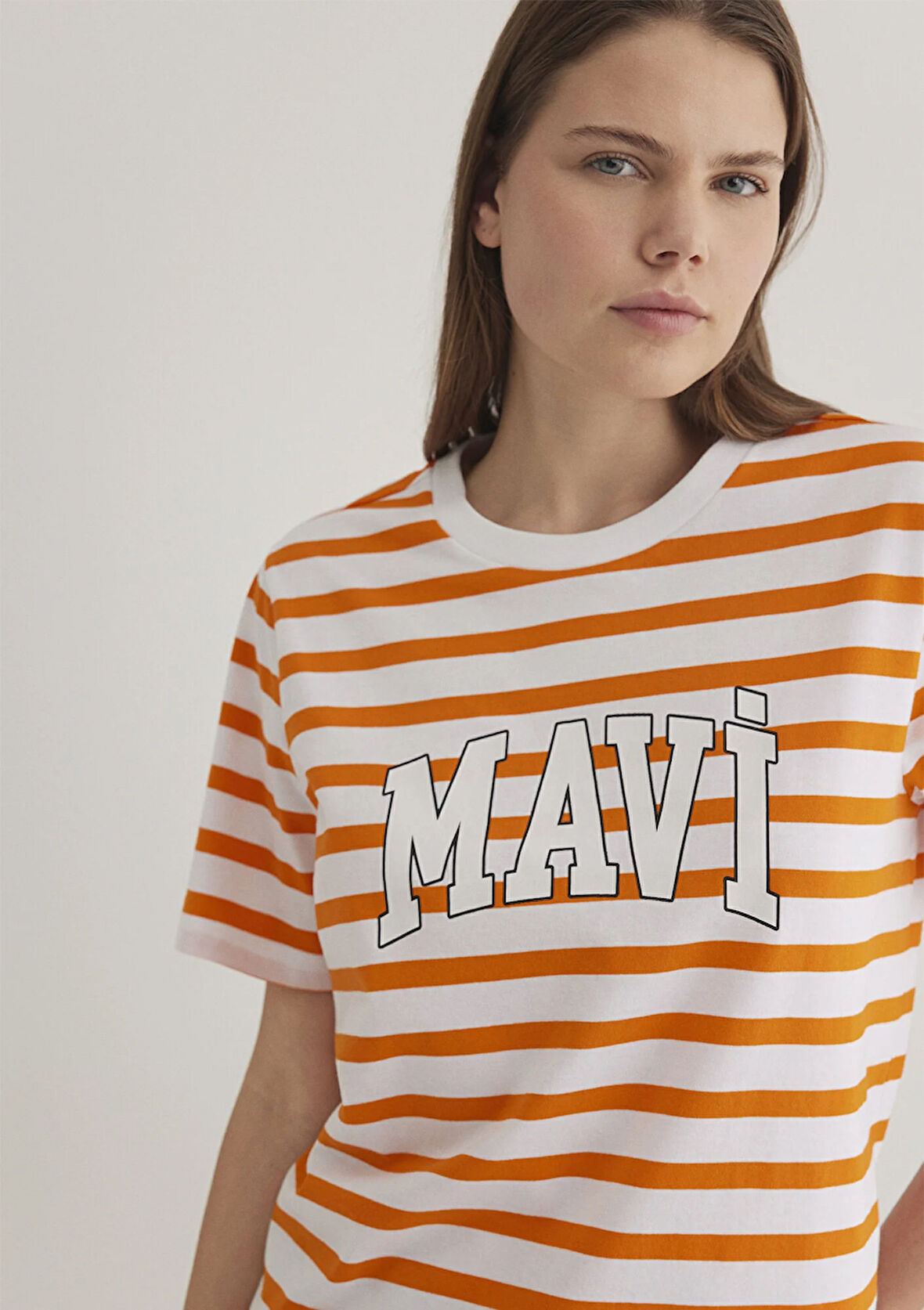 Mavi Logo Baskılı Çizgili Turuncu Tişört 1611360-89585