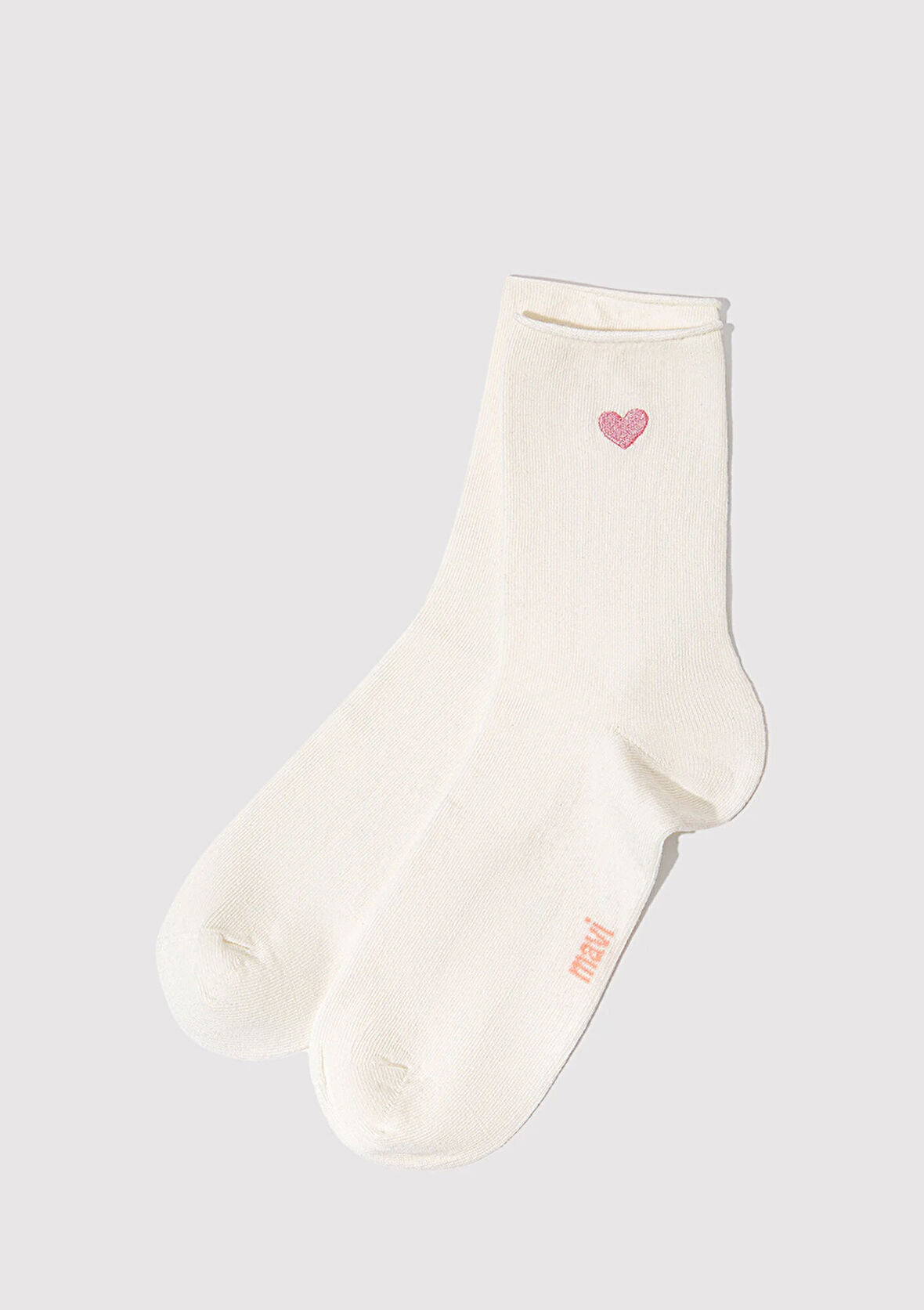 Kalp İşlemeli Ekru Soket Çorap 1913243-70048