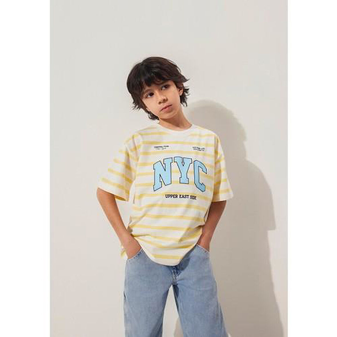 NYC BASKILI ÇİZGİLİ TİŞÖRT