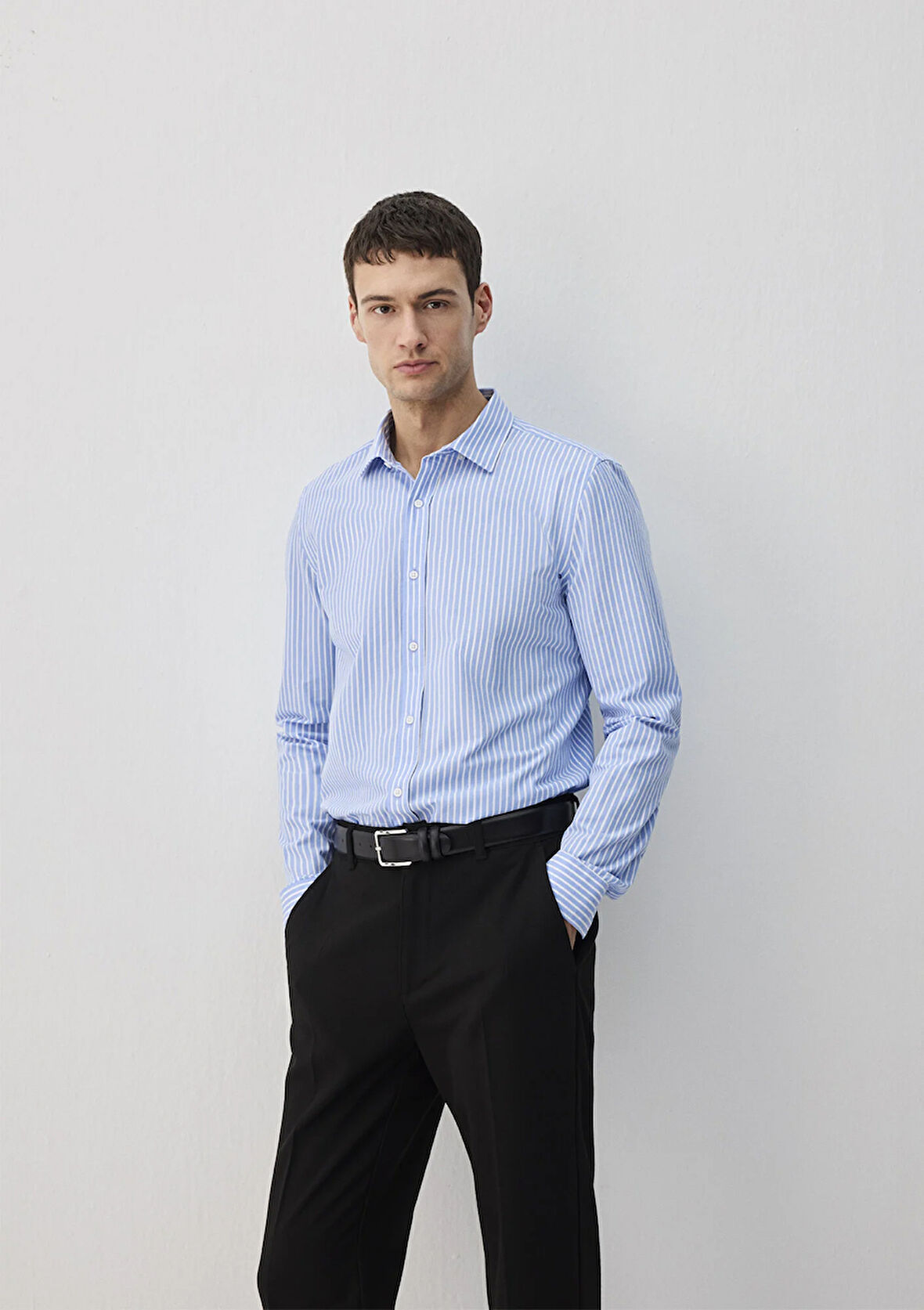 Easy Care Çizgili Mavi Gömlek 0211572-83767