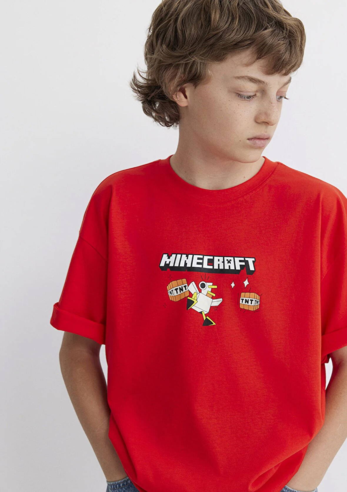 Minecraft Baskılı Kırmızı Tişört 6610343-88523