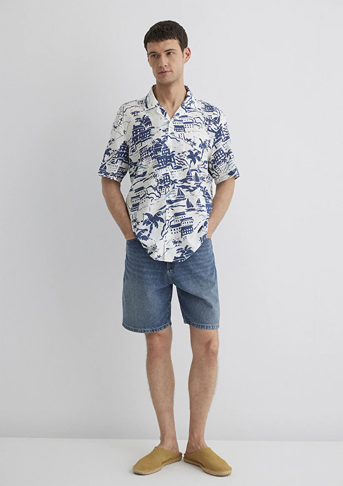 Baskılı Mavi Gömlek 0211491-89887