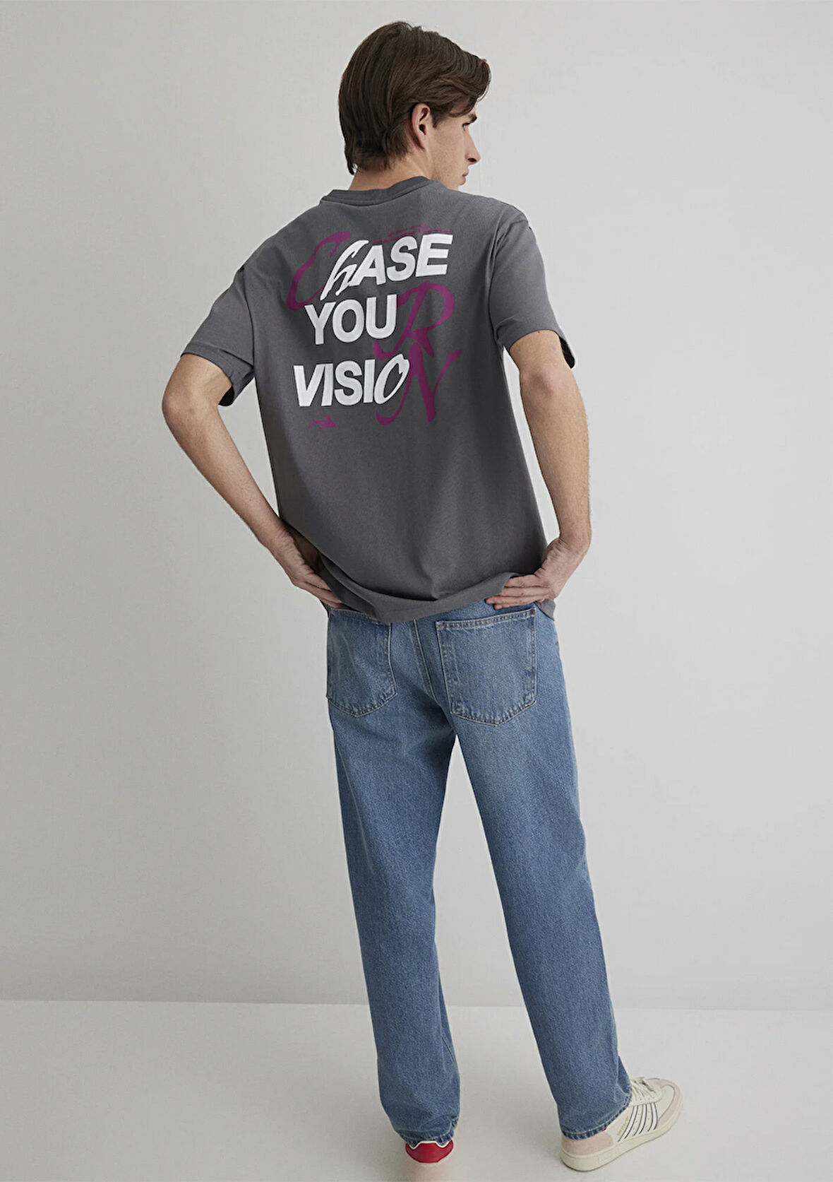 Chase Your Vision Baskılı Gri Tişört 0612721-70096