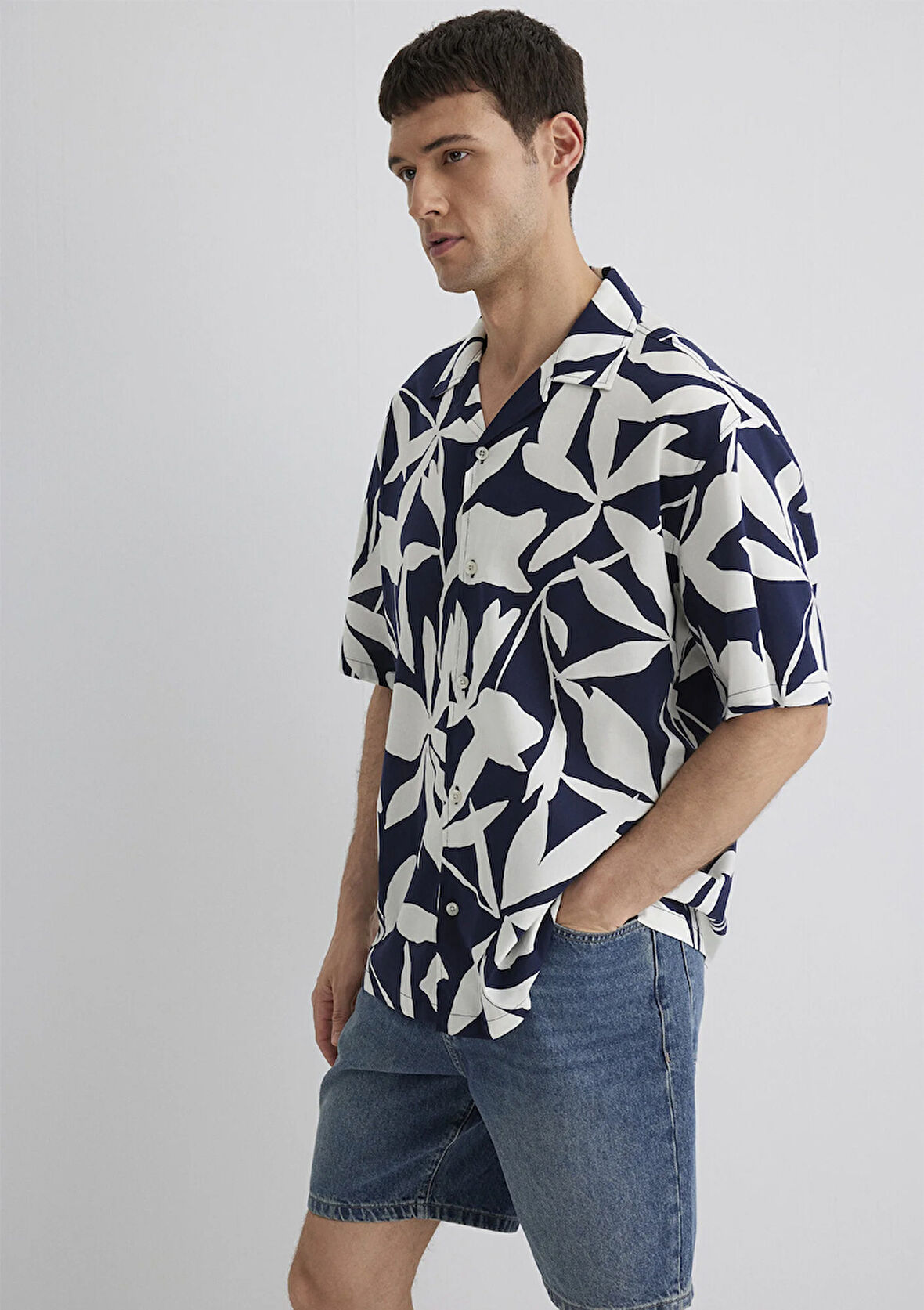 Baskılı Mavi Gömlek 0211533-89921