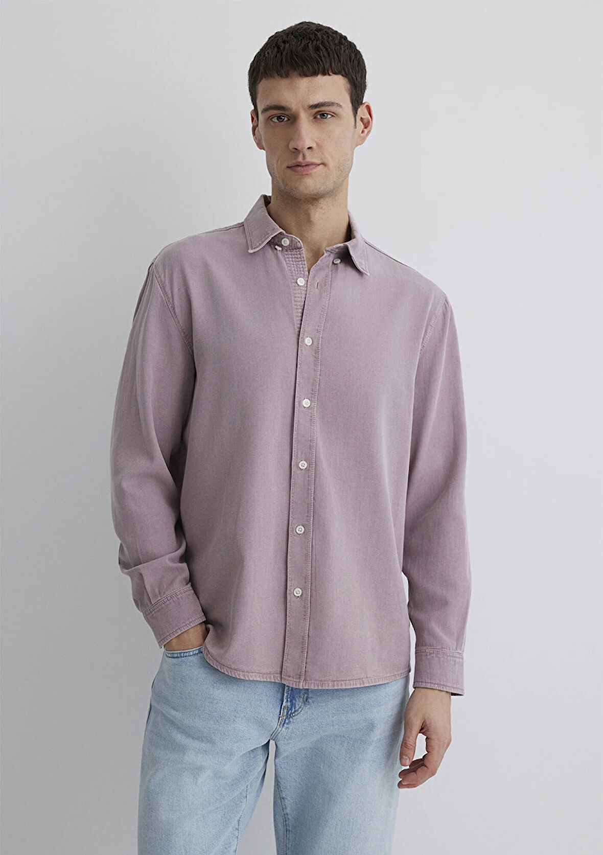 Keten Karışımlı Kahverengi Tencel Gömlek 0211482-89596