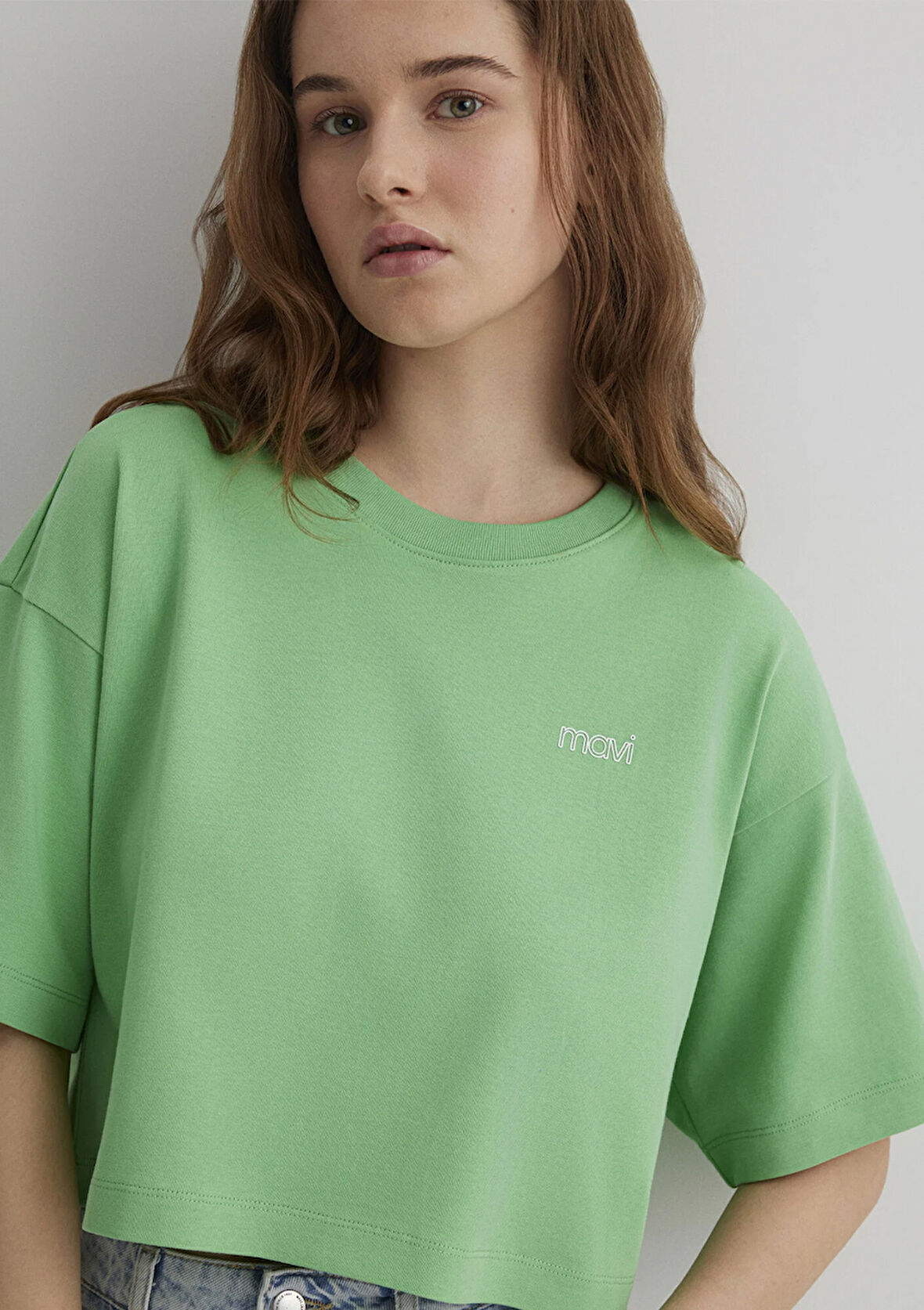 Mavi Logo Baskılı Yeşil Crop Tişört 1613070-71759