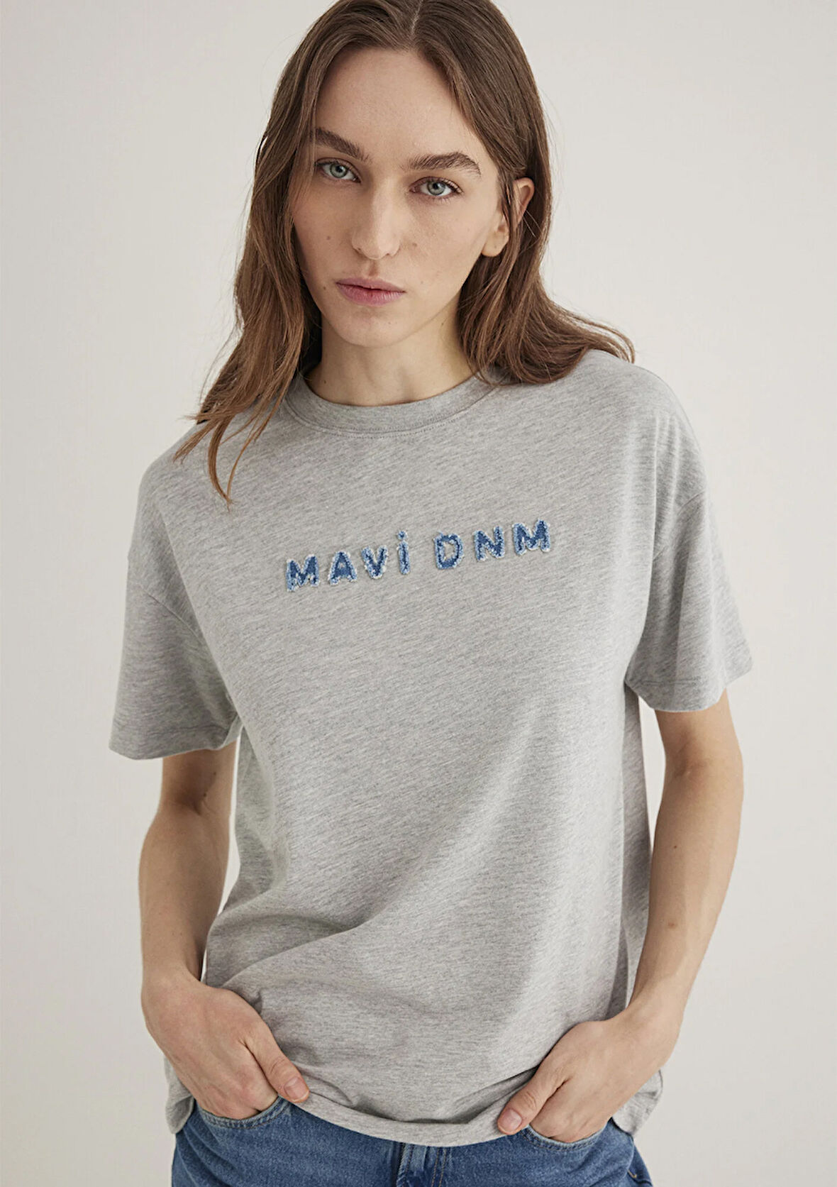 Mavi Baskılı Gri Tişört 1613146-83096