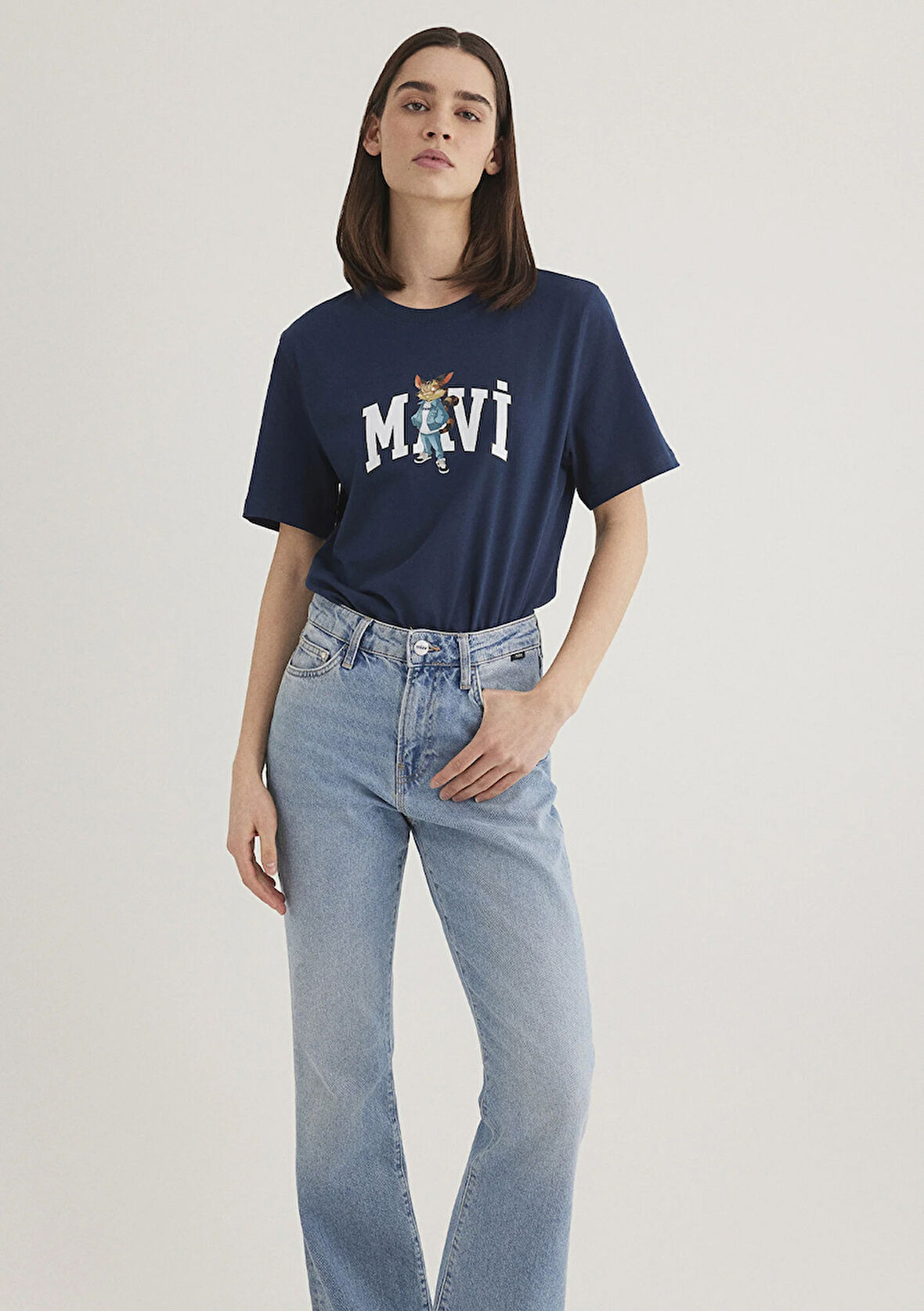 Kedi Logo Baskılı Lacivert Tişört 1613282-82454