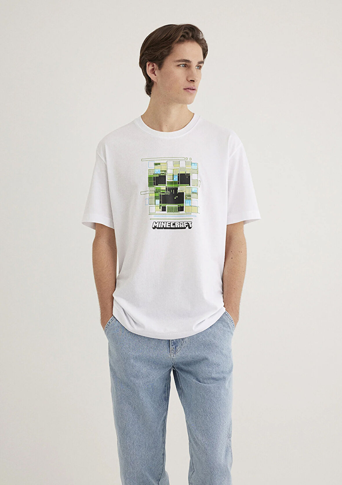 Minecraft Baskılı Beyaz Tişört 0612734-620
