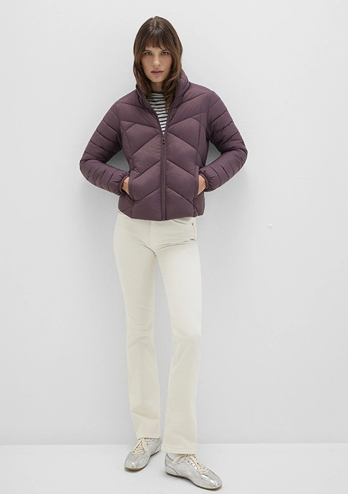 Dik Yaka Kahverengi Şişme Mont 110698-70260