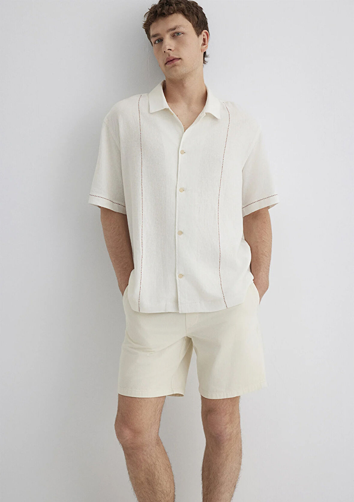 Keten Karışımlı Beyaz Gömlek 0211597-70058