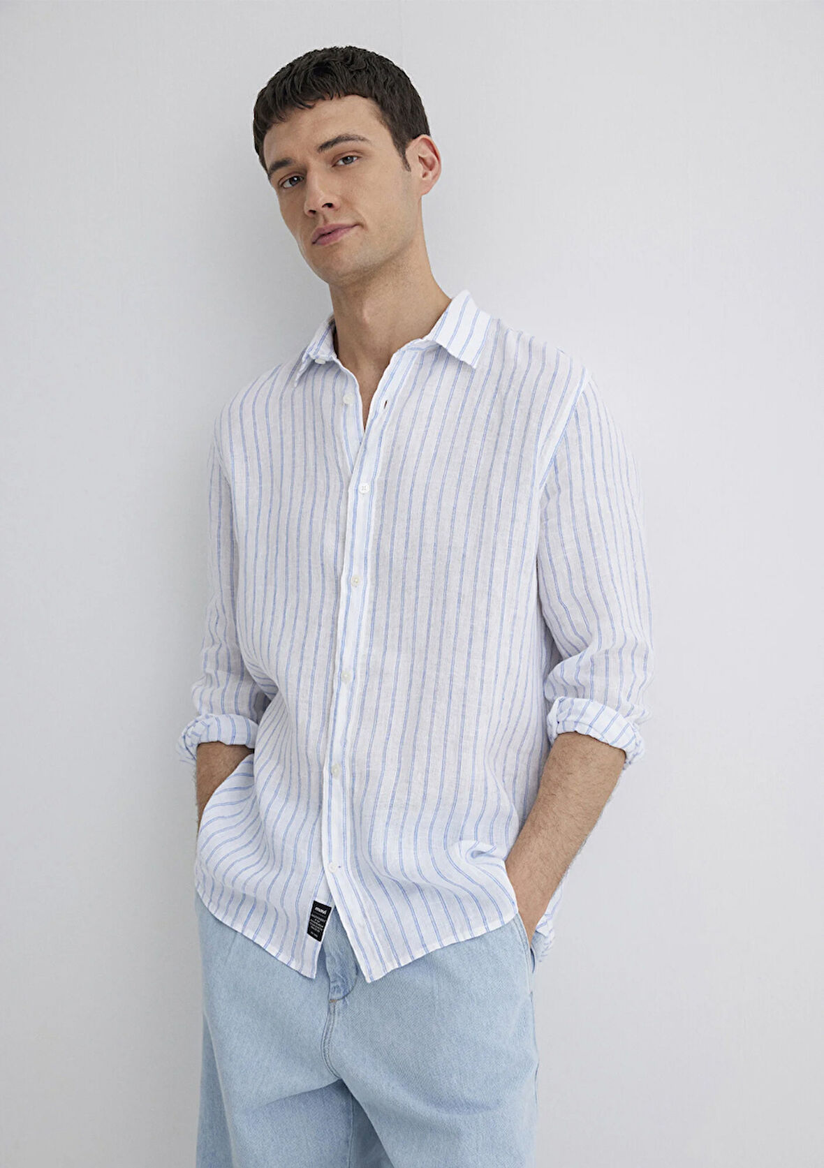 Çizgili Keten Gömlek 0211633-90794