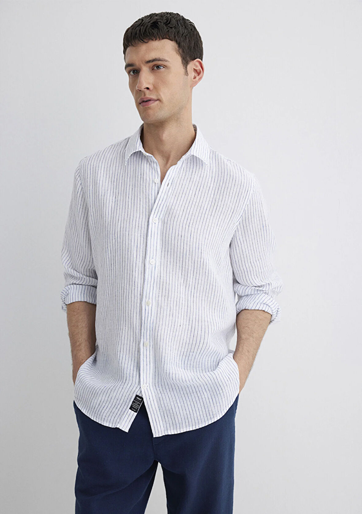 Çizgili Keten Gömlek 0211634-90795