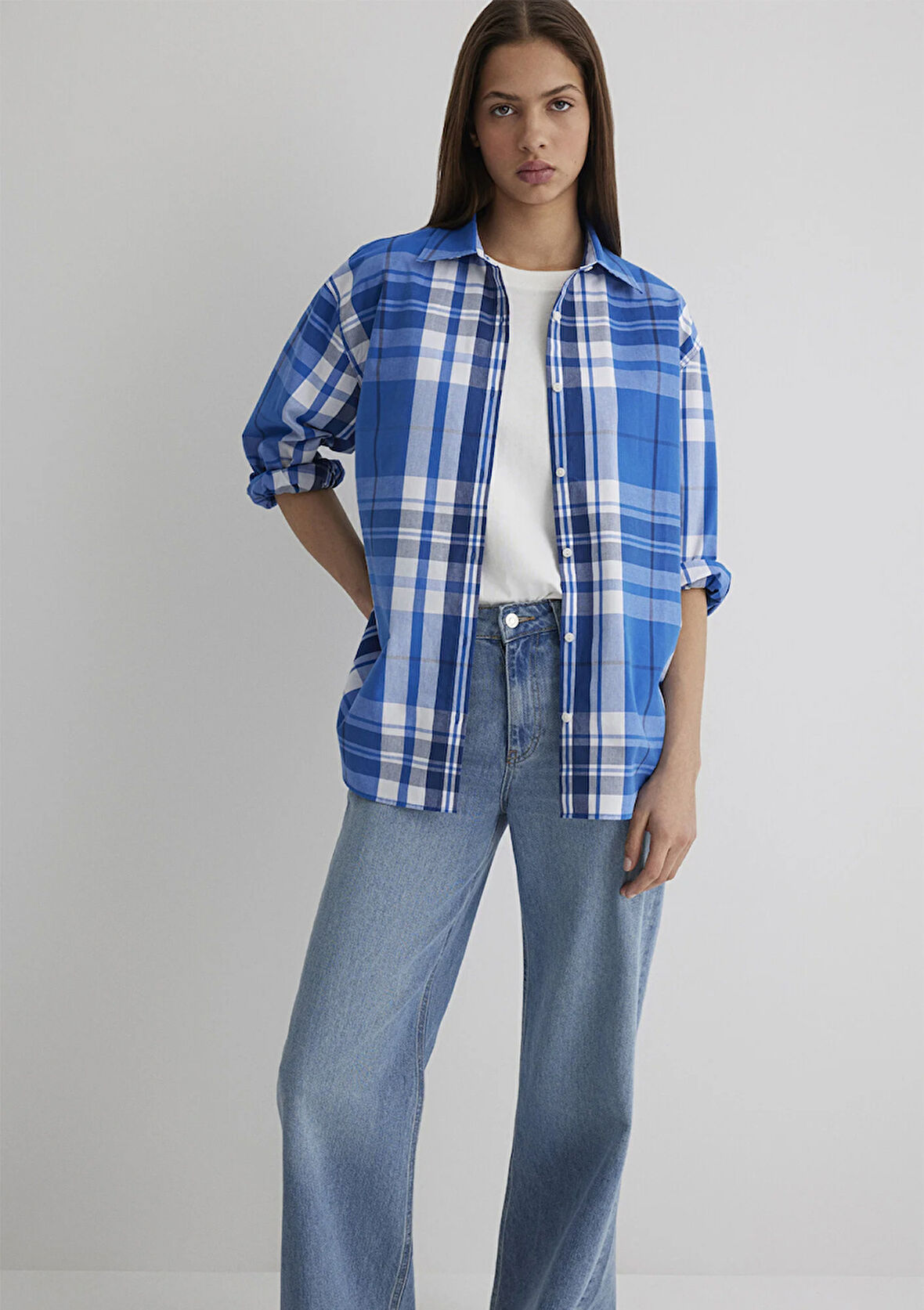 Kareli Mavi Gömlek 1211229-90845