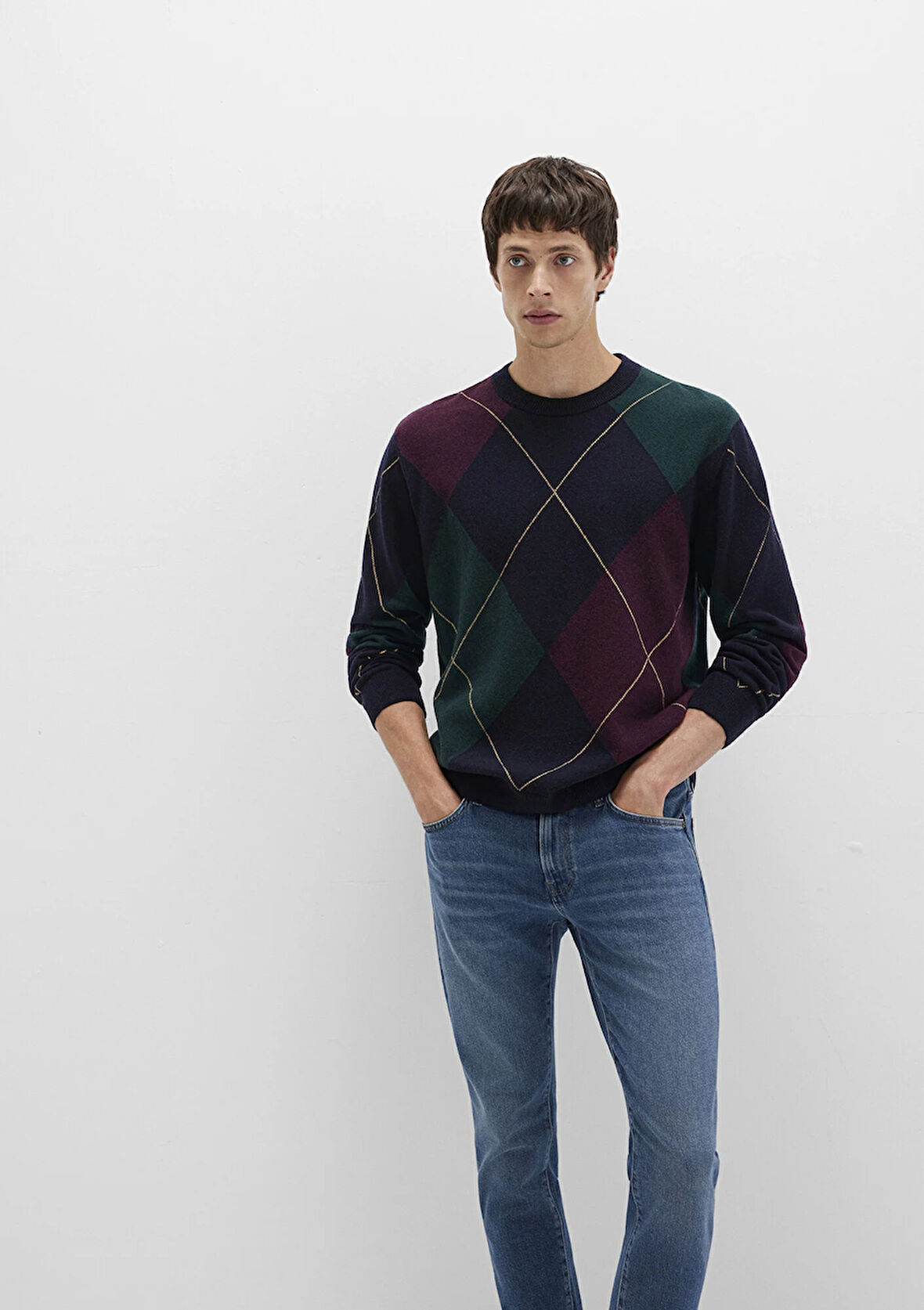 Yün Karışımlı Baklava Desenli Lacivert Kazak 0710334-70497