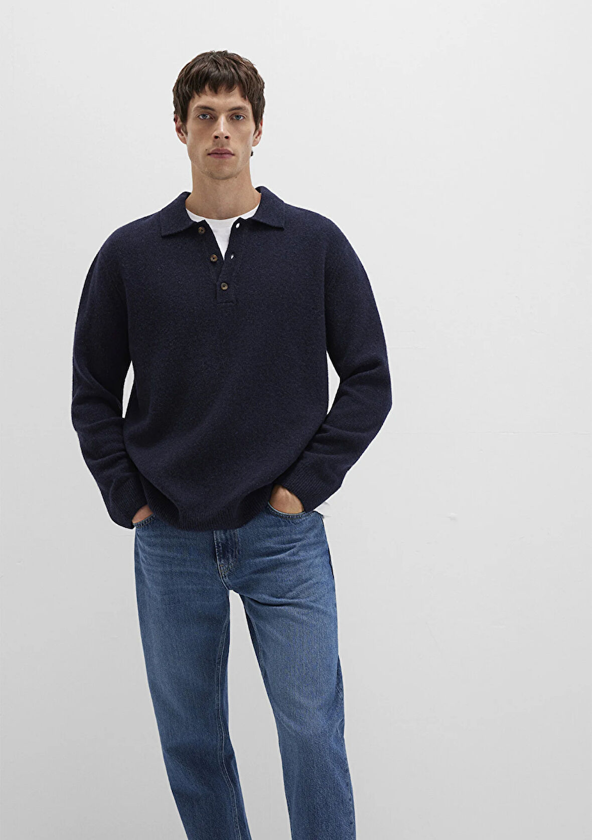 Yün Karışımlı Lacivert Triko Polo 0710255-70490