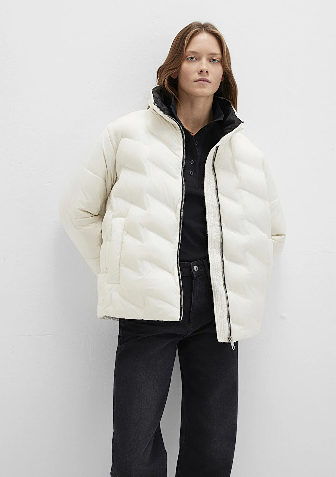 Dik Yaka Ekru Şişme Mont 1110714-86412