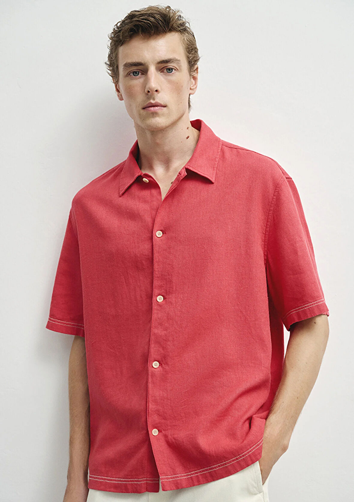Keten Karışımlı Kırmızı Gömlek 0211620-70985