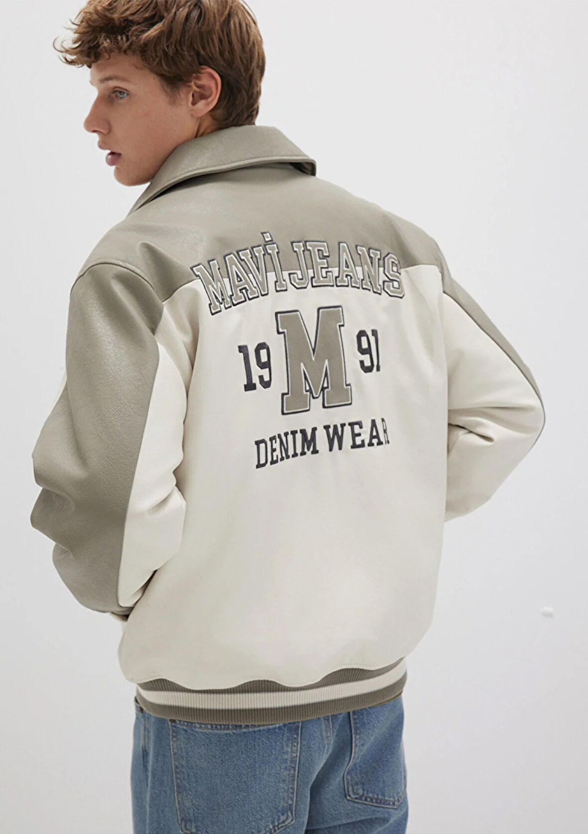 Mavi Jeans Baskılı Bej Suni Deri Ceket 0110400-87213