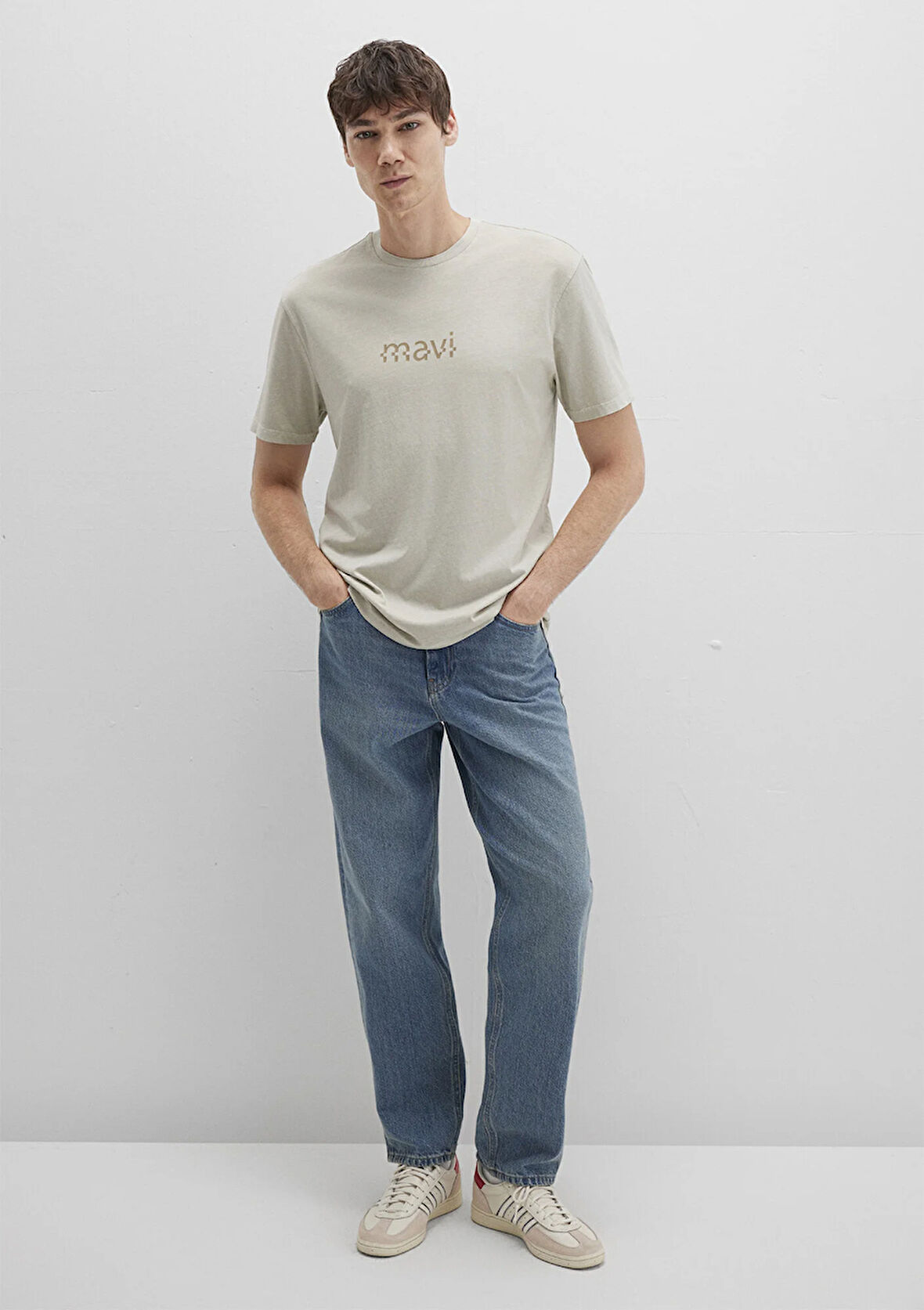 Mavi Baskılı Bej Tişört 0612933-70134