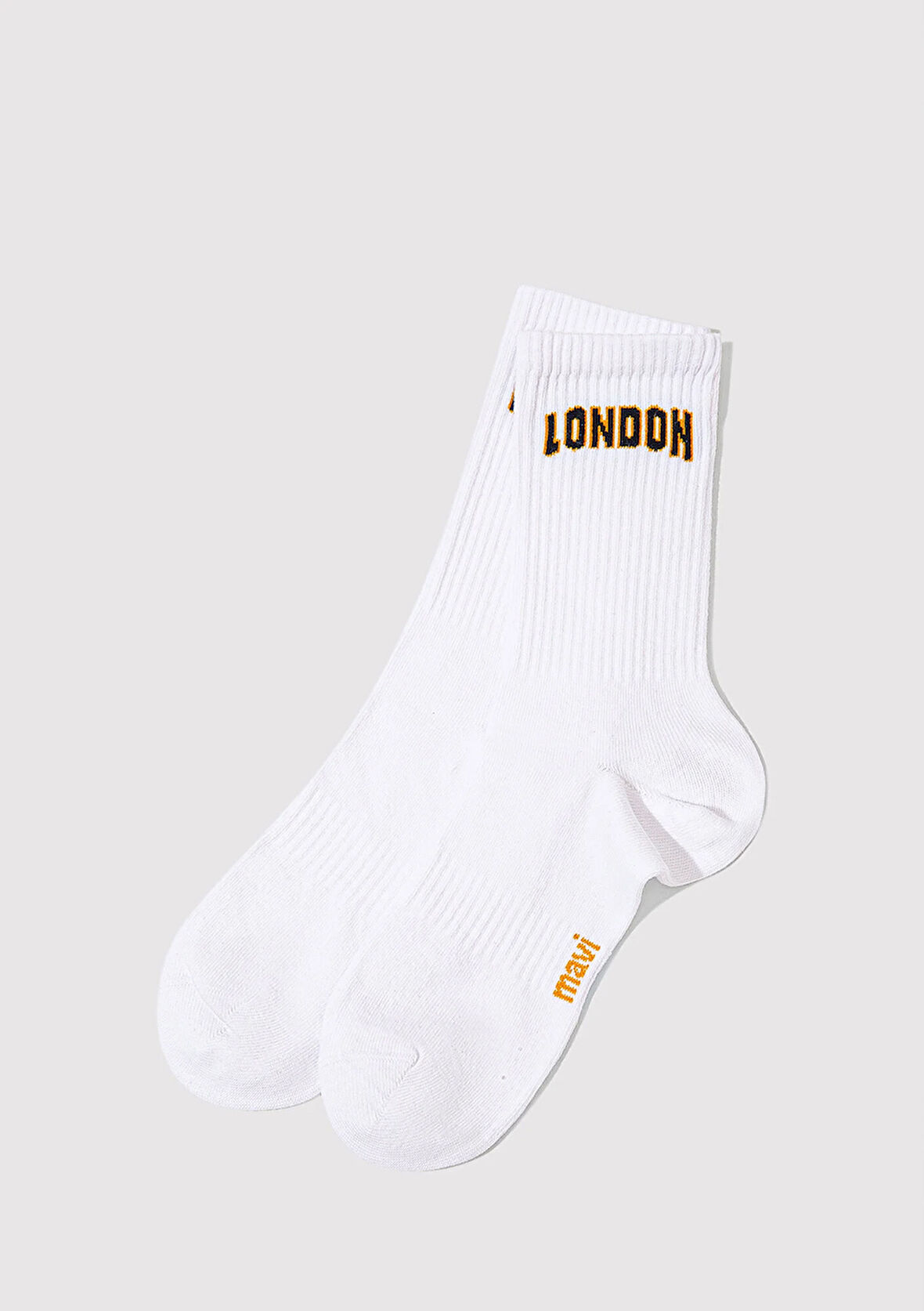 London Baskılı Beyaz Soket Çorap 0911968-620