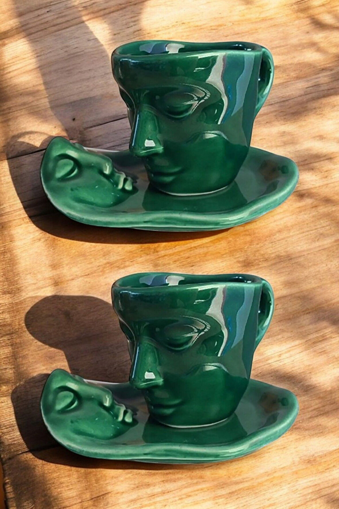 Mithra Life 2 Adet 260 ML Yüz Şekilli Seramik Yeşil Fincan Takımı MIT1190