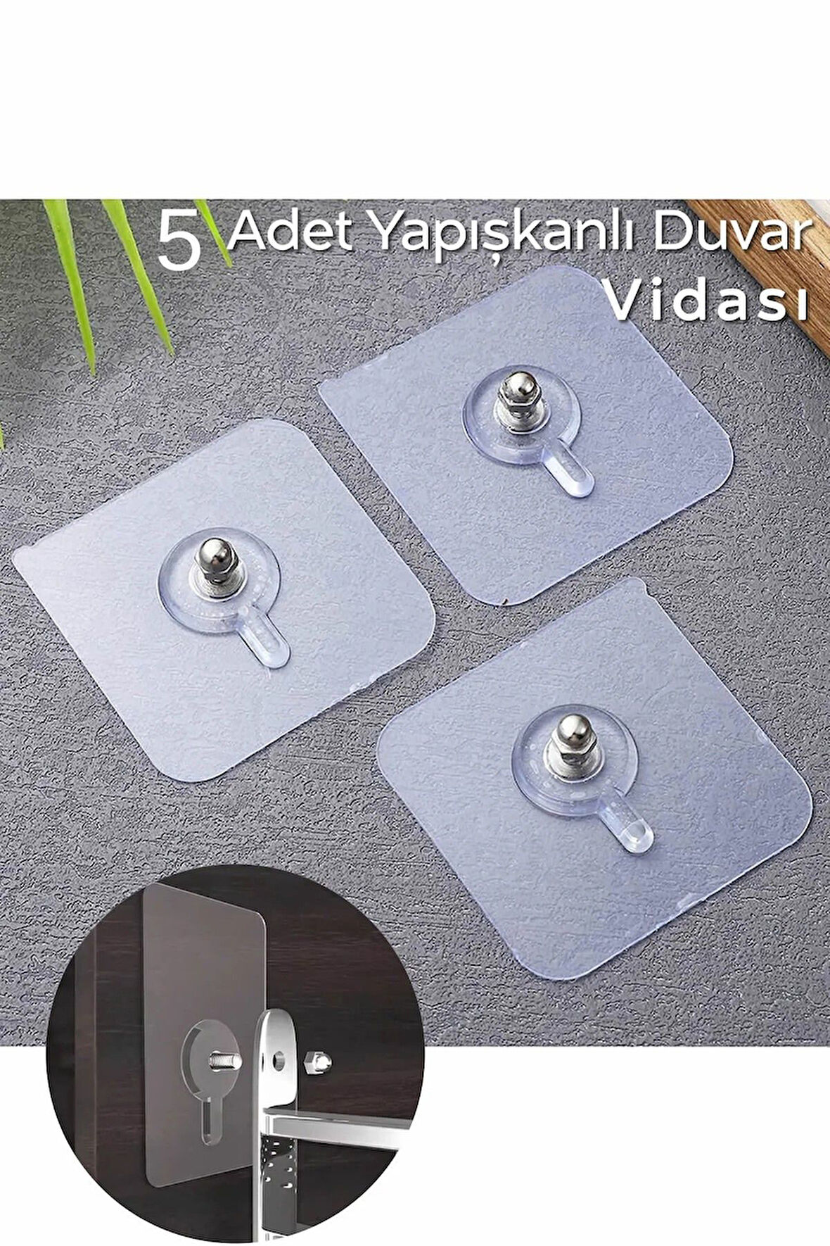 Mithra Life 5 Adet Şeffaf Yapışkanlı Duvar Tablo Çerçeve Vida Çivisi Askısı MIT1195
