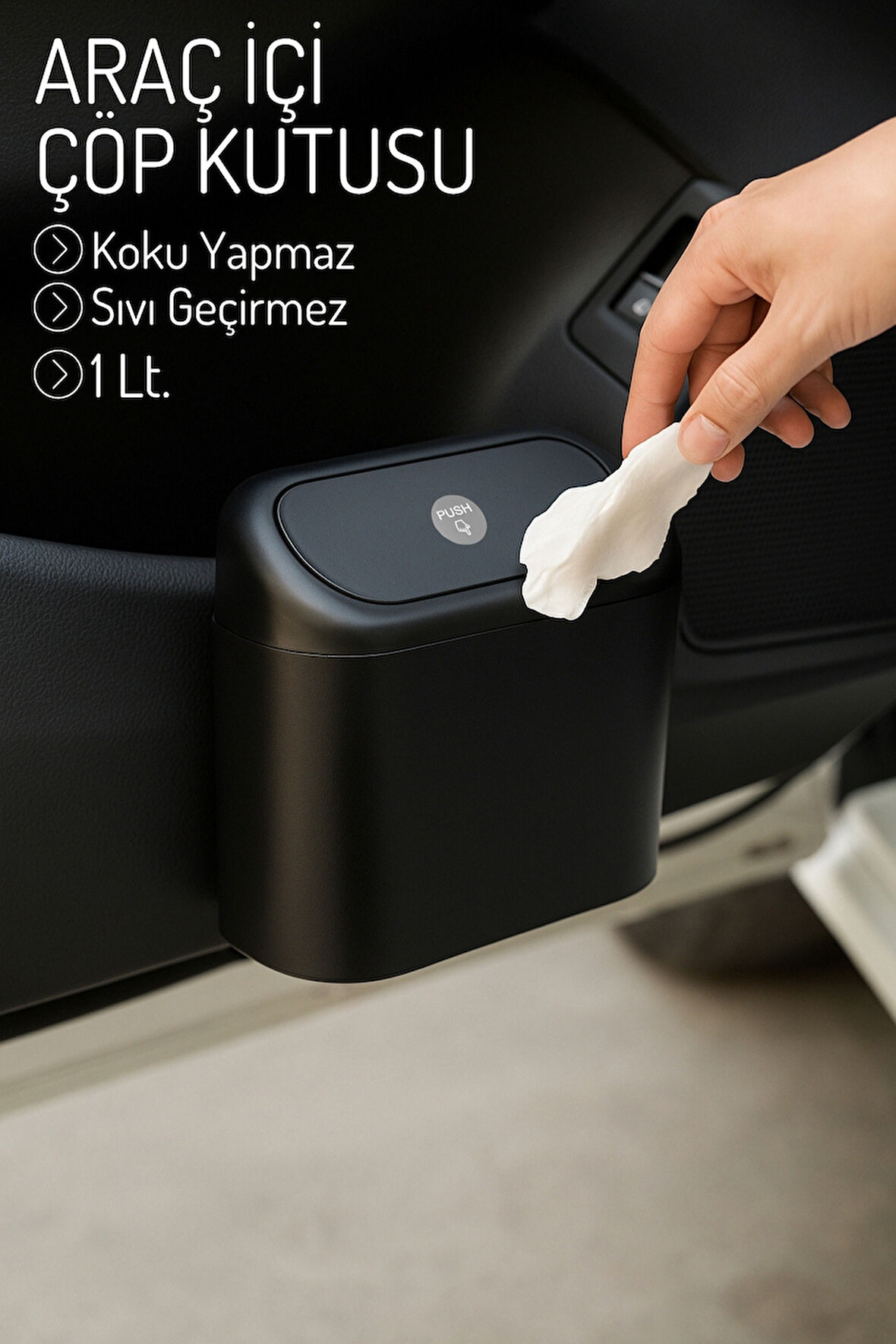 Mithra Life Kapaklı Taşınabilir Araç İçi Mini Çok Amaçlı Çöp Kutusu MIT1254
