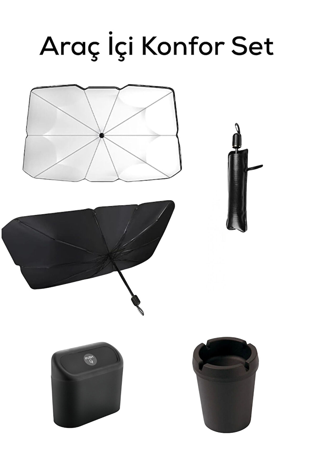 Mithra Life Araç İçi Konfor Set Güneşlik, Kapaklı Çöp Kutusu, Kokusuz Küllük MIT1255
