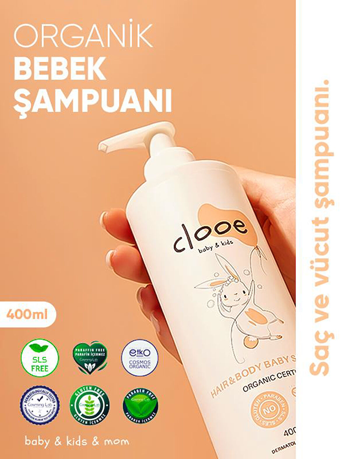 Clooe Organik Bebek & Çocuk Saç, Vücut Şampuanı (400ml) 