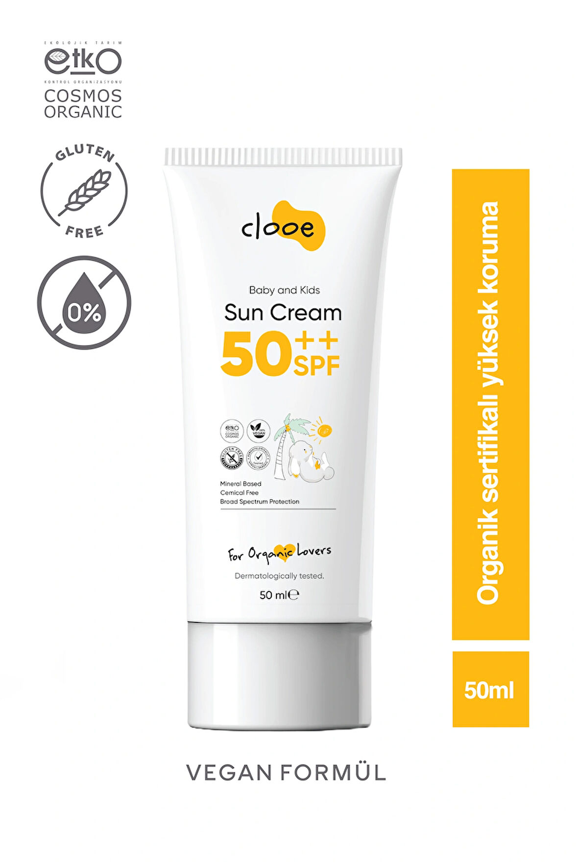 Organik Vegan Hipoalerjenik Glutensiz 50 Spf Güneş Kremi (50ML) Clooe