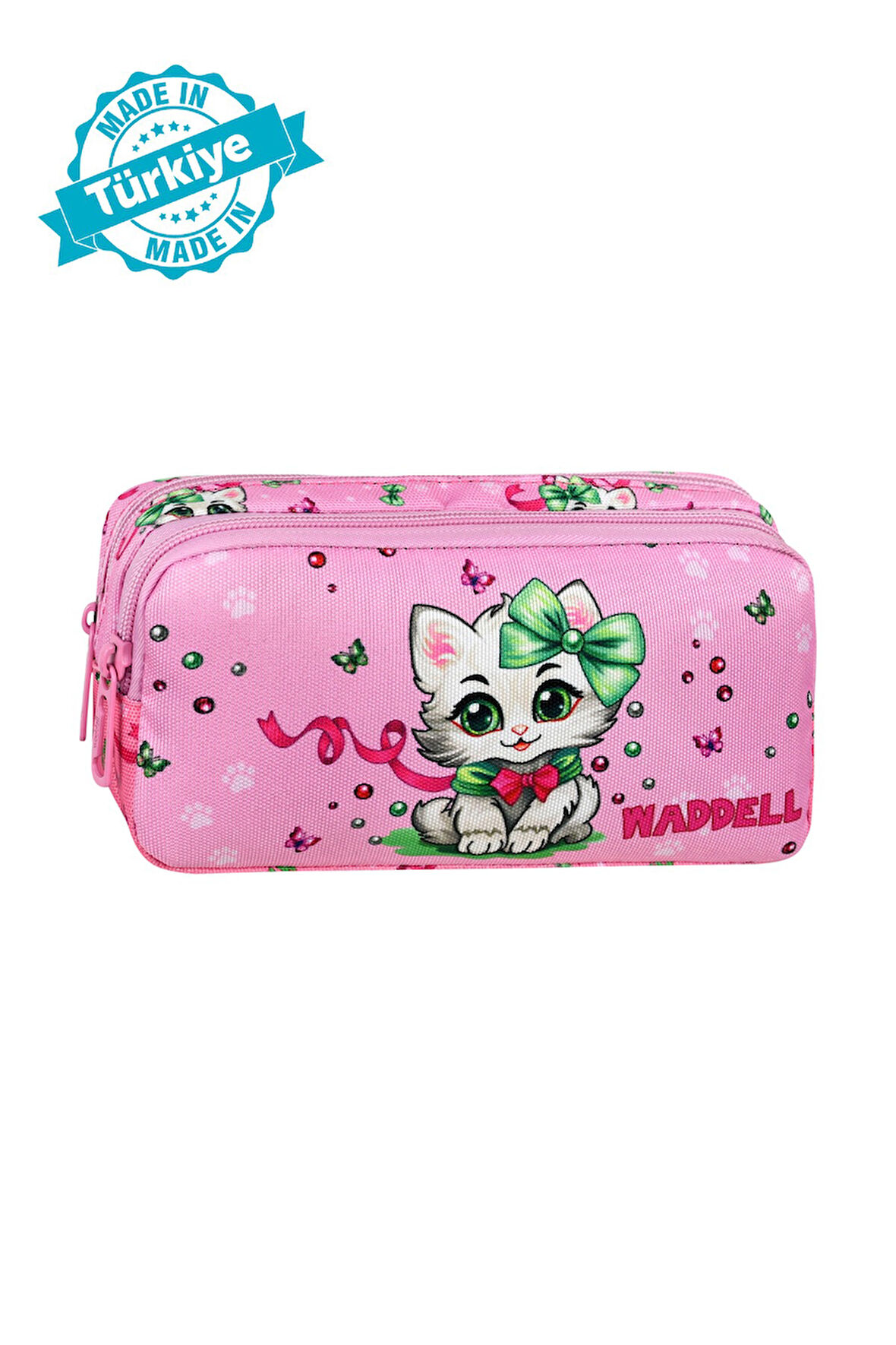 Waddell Pembe Kedi Desenli 2 Cepli Kalem Kutusu,Kalemlik