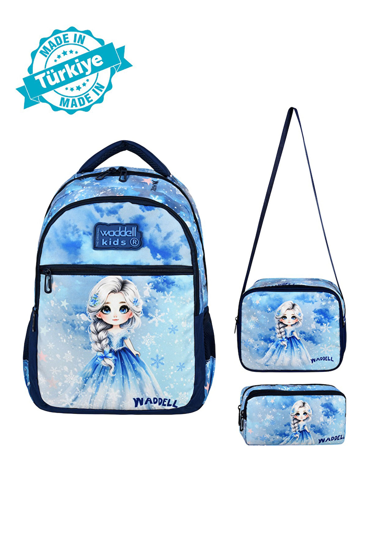 Waddell Buz Kız Desenli İlköğretim Okul Sırt Çantası,Beslenme Çantası Ve 2 Cepli Kalemli