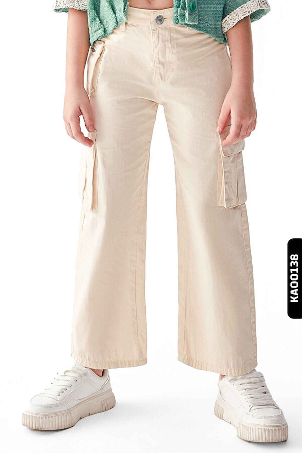 Kargo Cepli Kemerli Geniş Paçalı Kız çocuk pantolon 8-14 Yaş 56701