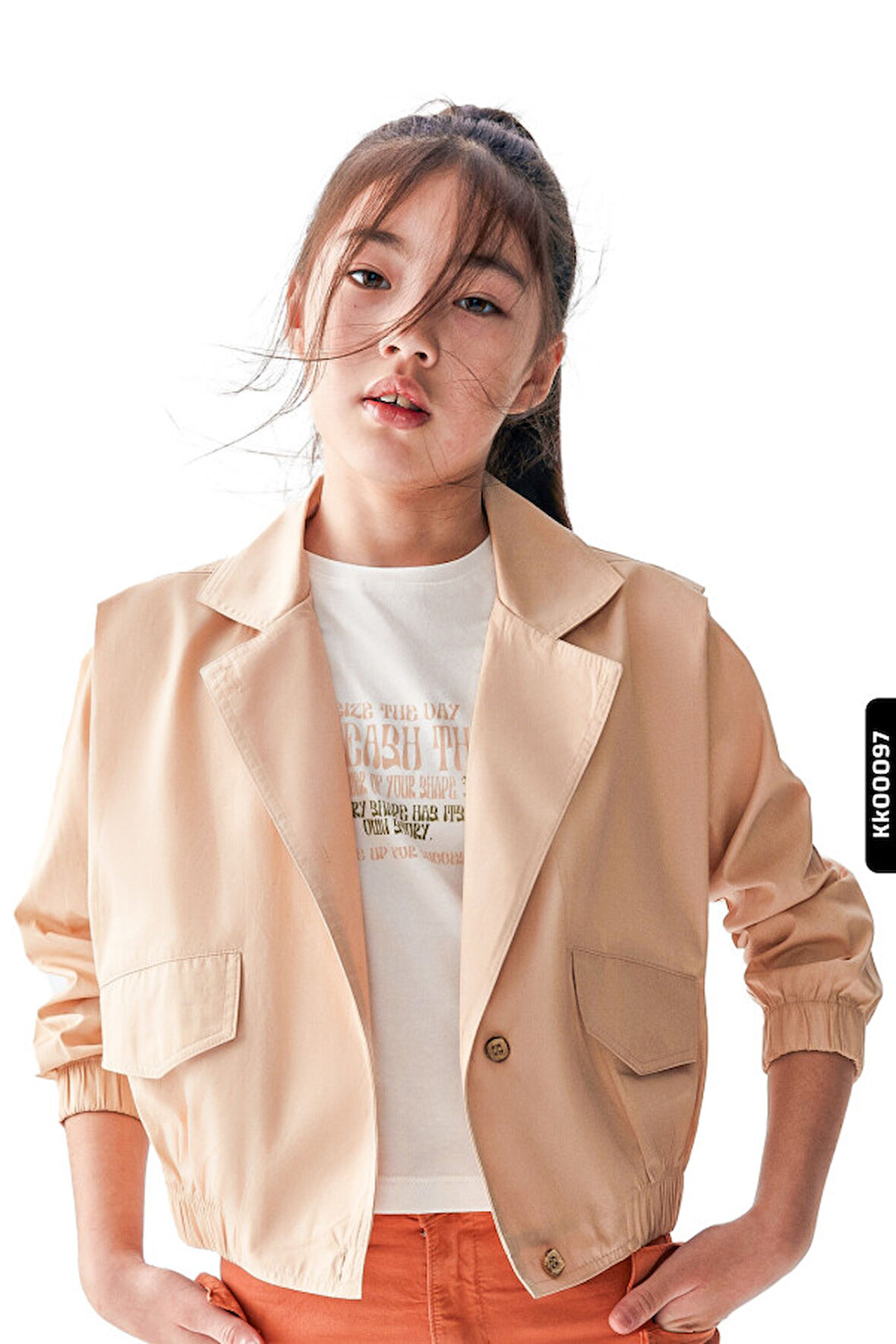 Sivri Yakalı Alt Kısımılı Düğmeli Büzgü Kollu Kız Çocuk Ceket 8-14 Yaş 36432