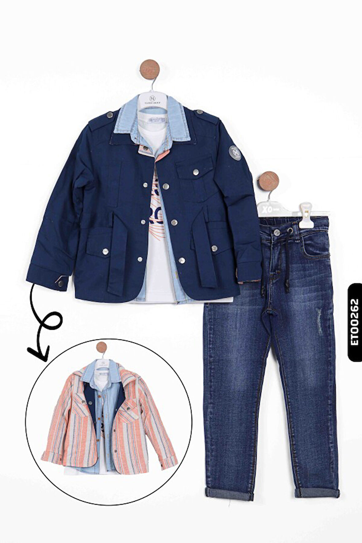 Çift Taraflı Giyilebilir, Çizigli, Üniformalı, Erkek Çocuk Alt Üst Takım 6-9 Yaş 13062