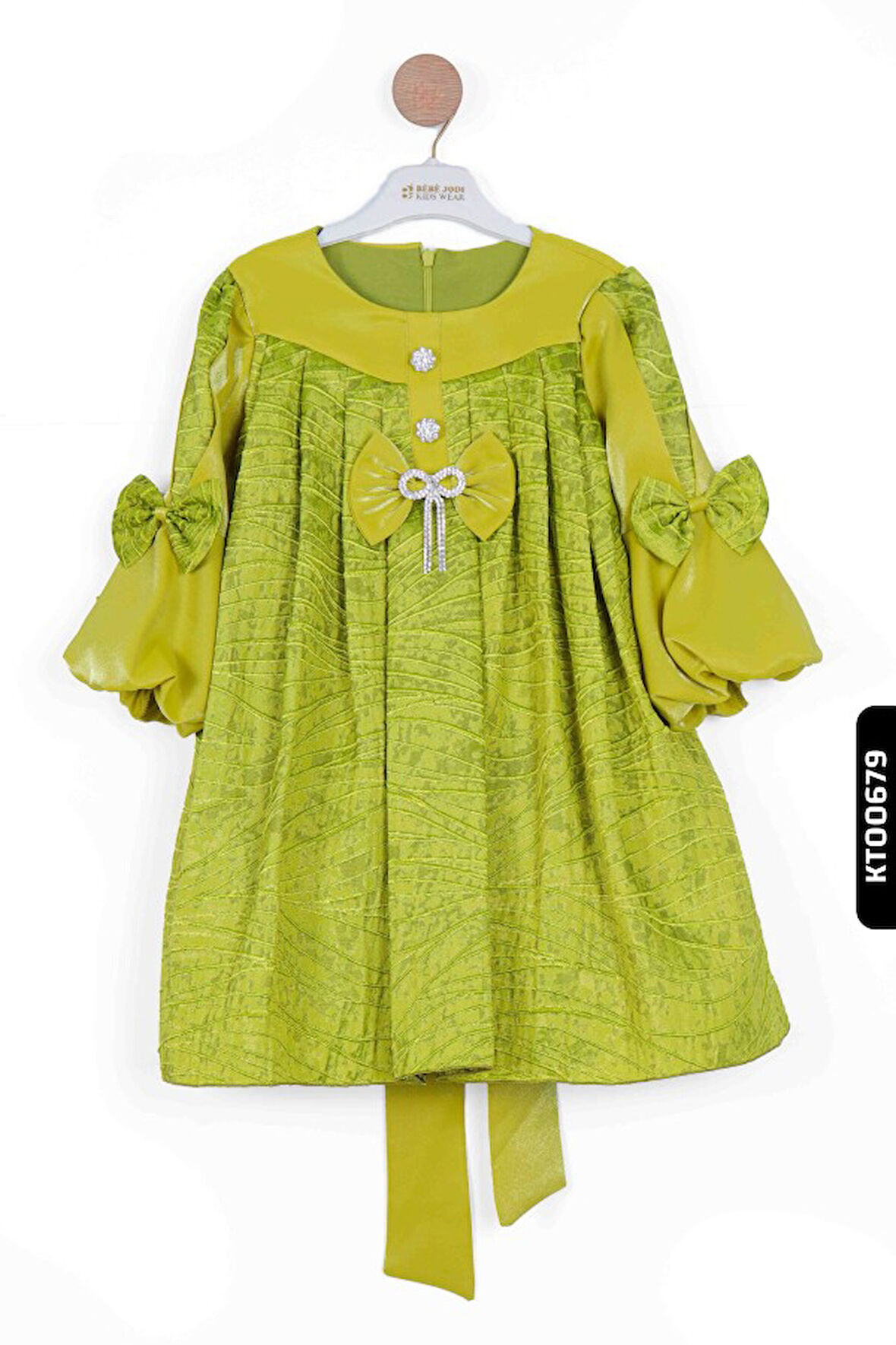 Bohçalı O Yakalı Büzgü Kollu Katlanmış Kız Çocuk Elbise 3-10 Yaş 923