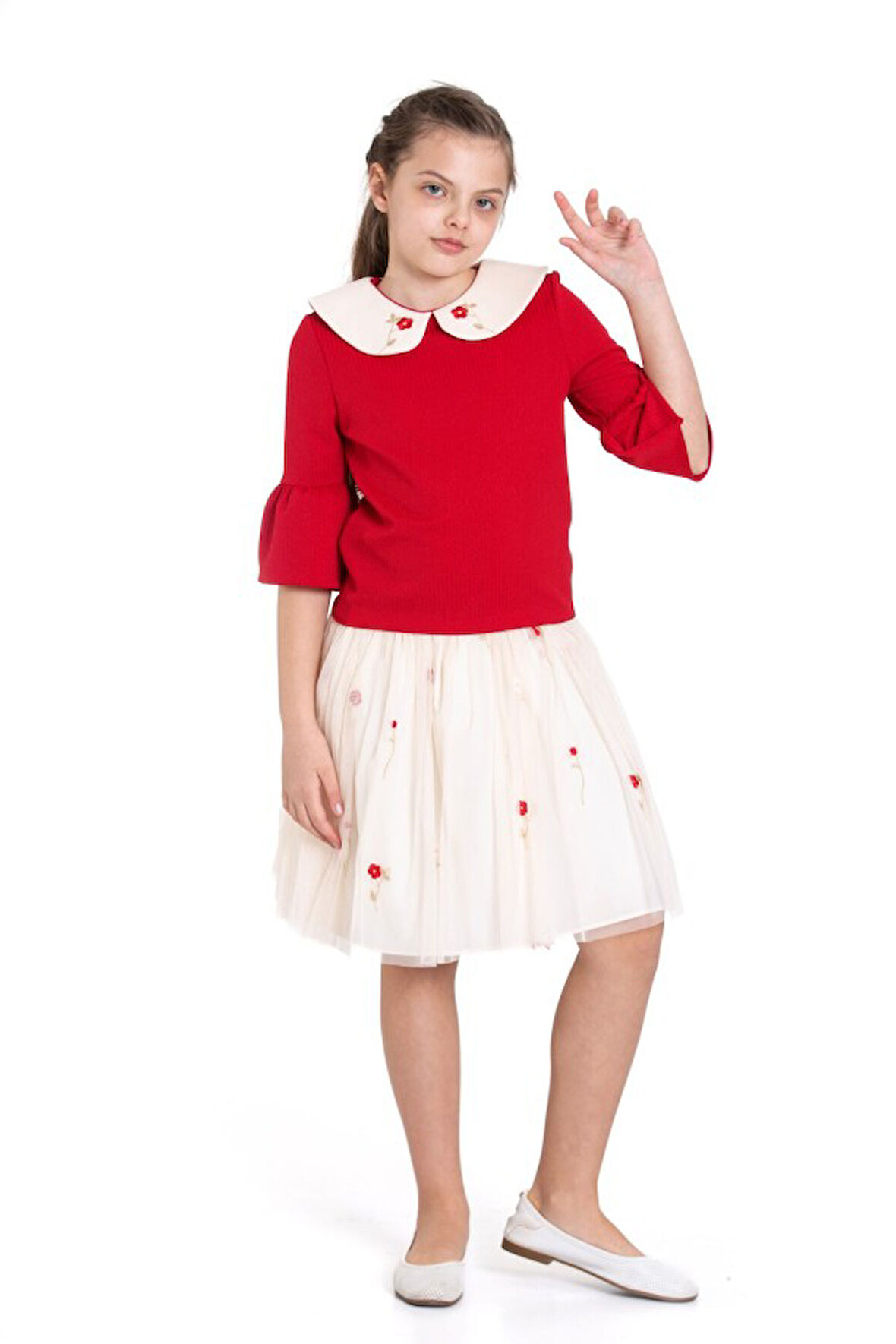 Kız Çocuk Kısa Kol Elbise 3-12 Yaş 3955-1