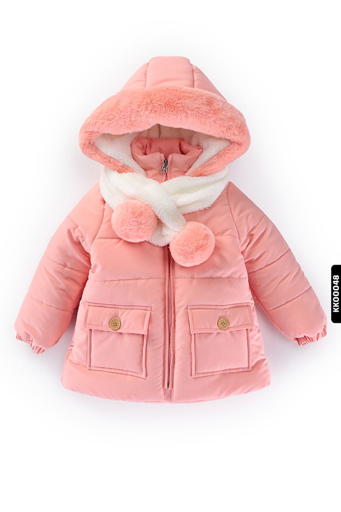 Su Ve Rüzgar Geçiemez Kapüşonlu Şişme Peluş Kışlık Kız Çocuk Mont 2-6 Yaş 50328