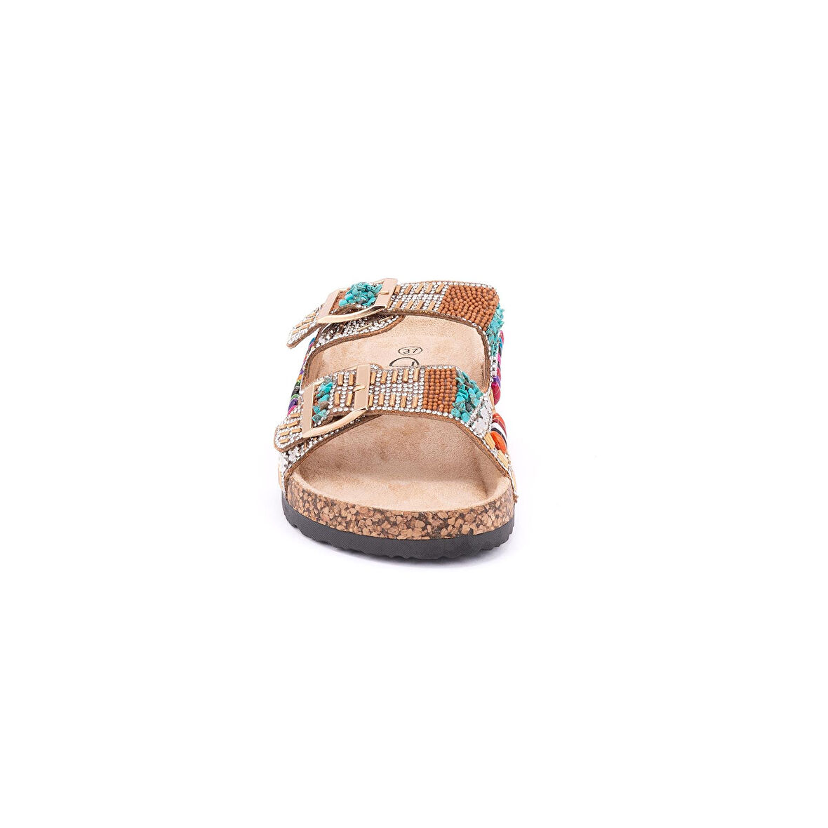Guja 25y102-2 Kadın Mantar Taban Taşlı Çift Tokalı Comfort Terlik Camel