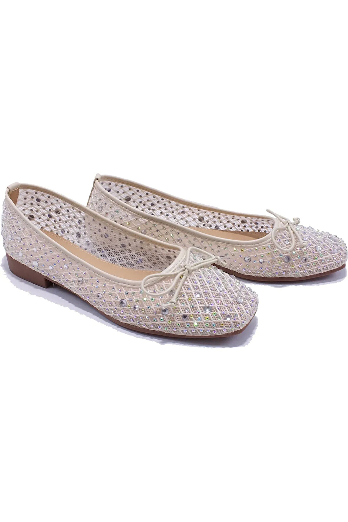 GUJA 25Y179 KADIN TAŞLI TÜL BABET AYAKKABI BEJ