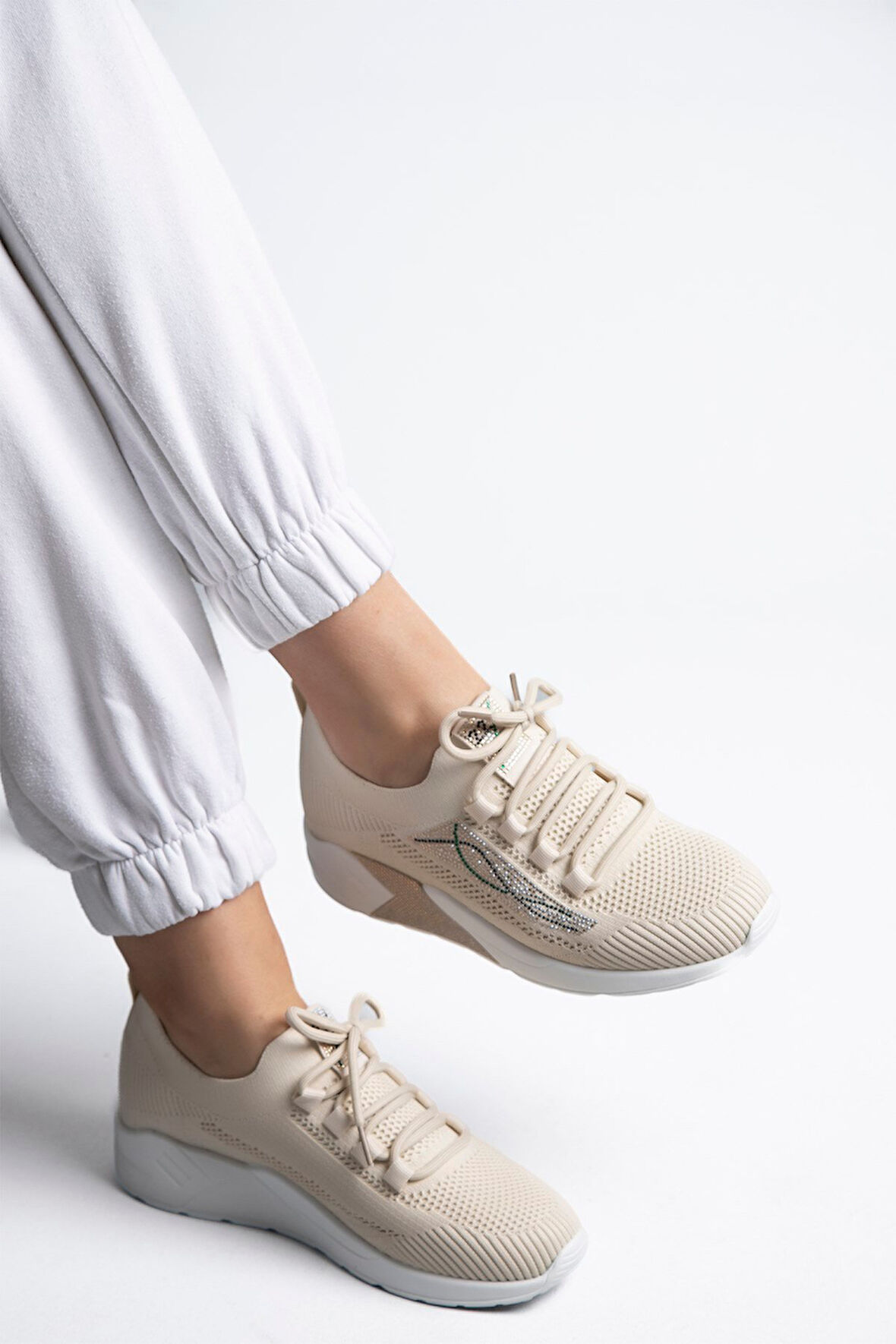 Guja 25y301 Kadın Taşlı Casual Sneaker Ayakkabı Bej