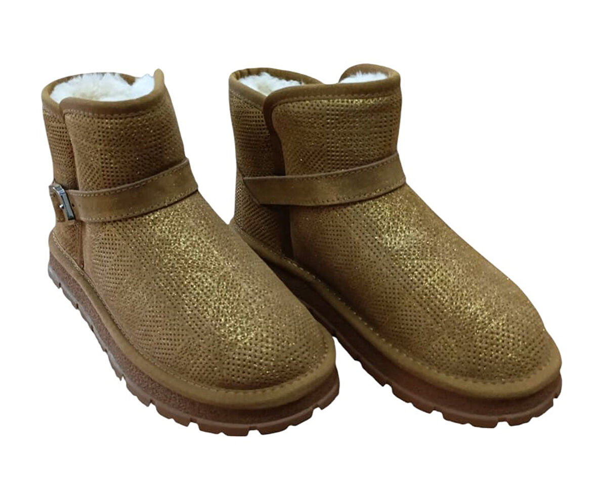 Guja 25k432 Kadın Simli Toka Detaylı Slim - On Peluşlu Bot Camel